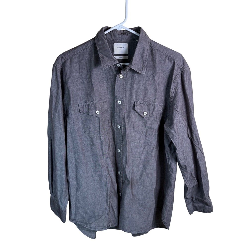 Billy Reid Melange Western Shirt Mens L Gray Standard Fit Cotton Quiet Luxury
